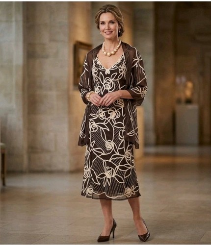 Brown cream occasion dress - occasion, +